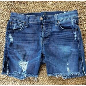 7 For All Mankind Cut Off Denim Jean Shorts Size 24 Medium Wash Raw Hem